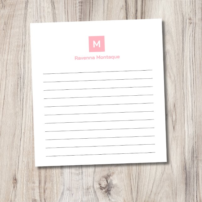 Blush Pink Modern Lined Chic Trendy Monogram  Notepad (Creator Uploaded)