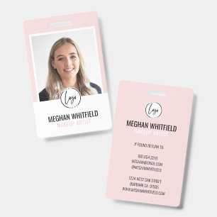 Blush Pink Modern Logo Photo Makeup Badge ID Badge