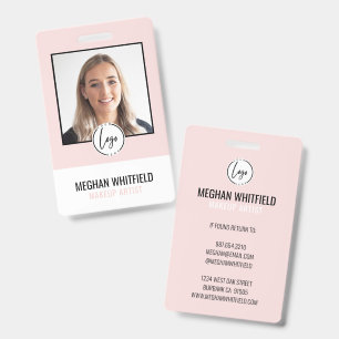 Blush Pink Modern Logo Photo Makeup Badge ID Badge