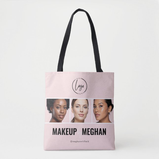 Blush Pink Modern Logo Photo Makeup Studio Tote Bag (Front)