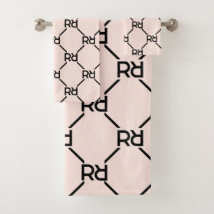 Blush Pink Modern Luxury Monogram Initial Pattern Bath Towel Set