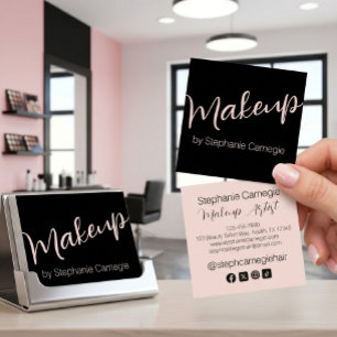 Blush Pink Modern Makeup Artist Script Black Square Business Card
