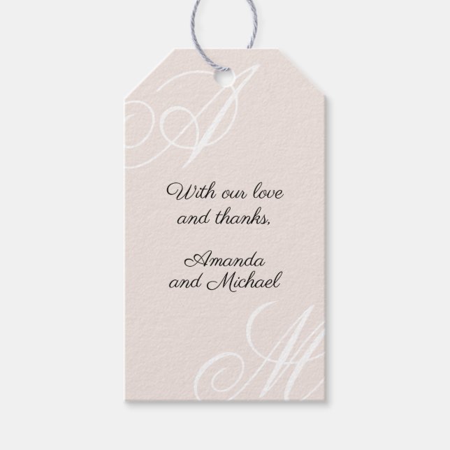 Blush Pink Modern Minimal Elegant Monogram Wedding Gift Tags (Front)