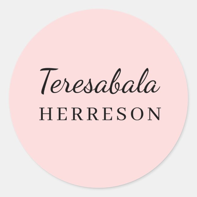 Blush Pink Modern Minimal Monogram Design Classic Round Sticker (Front)