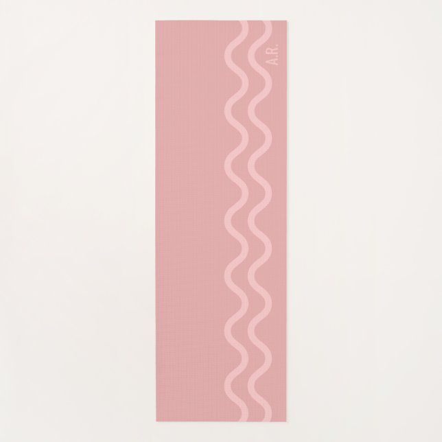 Blush Pink Modern Minimal Wavy Lines With Initials Yoga Mat (Front)