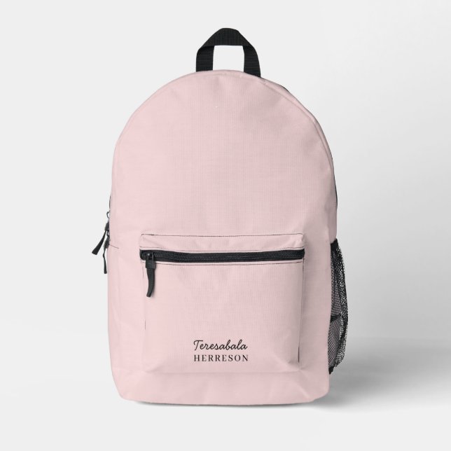 Blush Pink Modern Minimalist Feminine Monogram Printed Backpack (Front)