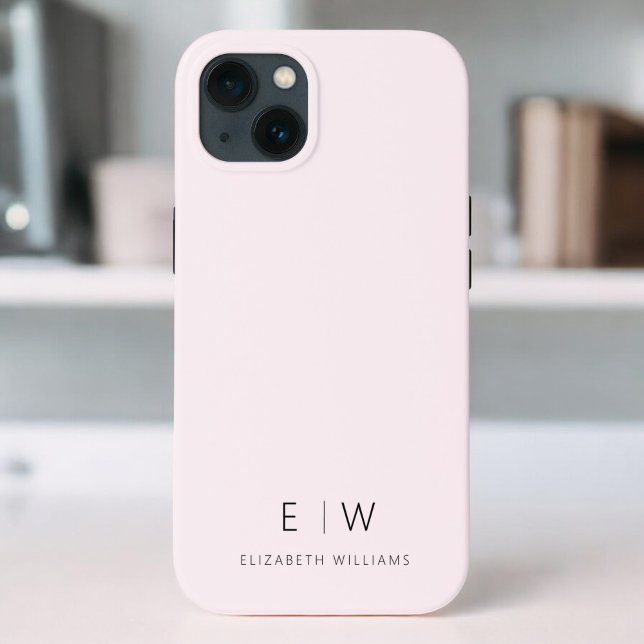 Blush Pink Modern Minimalist Monogram Name Case-Mate iPhone Case (Creator Uploaded)