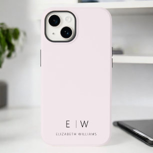 Blush Pink Modern Minimalist Monogram Name iPhone 14 Case