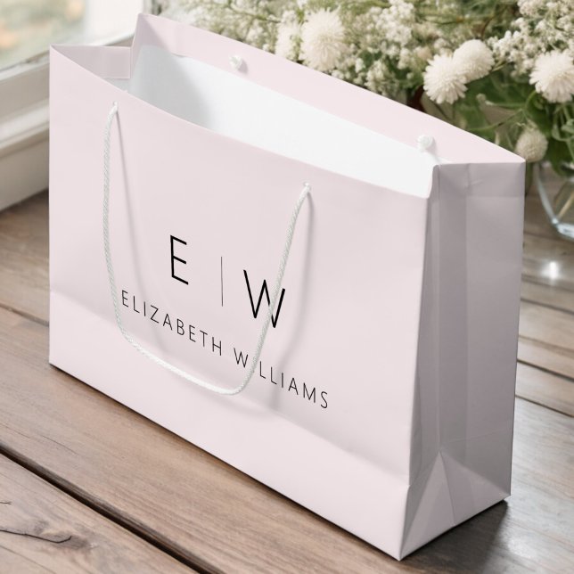 Blush Pink Modern Minimalist Monogram Name Large Gift Bag (Creator Uploaded)