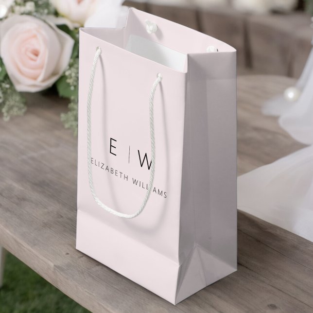 Blush Pink Modern Minimalist Monogram Name Small Gift Bag (Creator Uploaded)