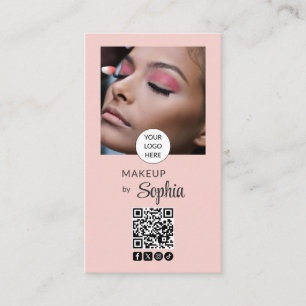 Blush Pink Modern Minimalist QR Code Photo Makeup Business Card
