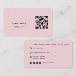 Blush Pink, Modern, Minimalist, Simple, QR Code Business Card