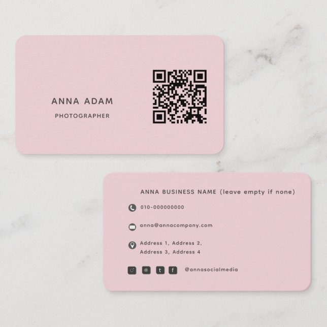 Blush Pink, Modern, Minimalist, Simple, QR Code Business Card (Front/Back)