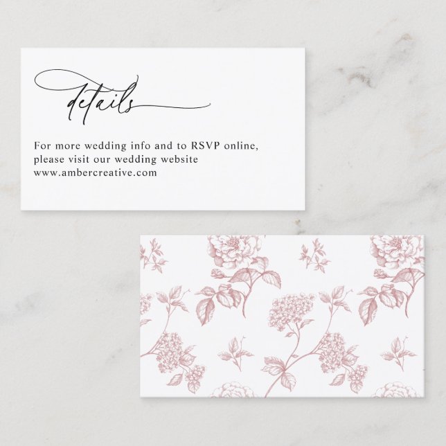 Blush Pink Modern Minimalist Wedding Details Card (Front/Back)