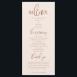 Blush Pink Modern Minimalist Wedding Program Programme<br><div class="desc">Modern minimalist wedding program featuring boho script font. Blush pink background with terracotta colour texts. All the wedding ceremony information and the wedding party's name listed on this program.</div>