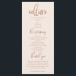 Blush Pink Modern Minimalist Wedding Program Programme<br><div class="desc">Modern minimalist wedding program featuring boho script font. Blush pink background with terracotta colour texts. All the wedding ceremony information and the wedding party's name listed on this program.</div>