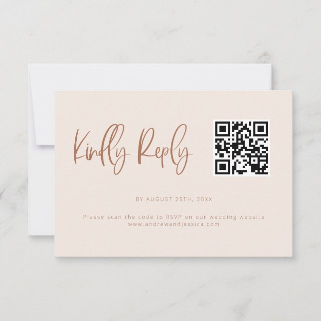 Blush Pink Modern Minimalist Wedding QR Code RSVP Card (Front)