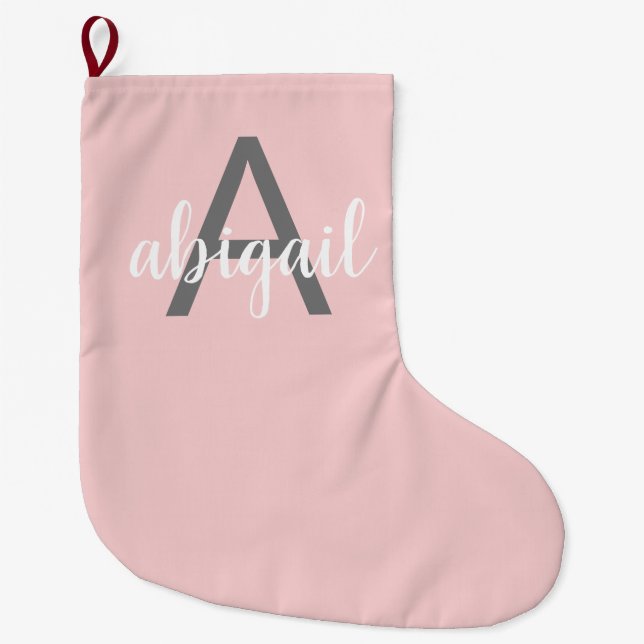 Blush Pink Modern Monogram Large Christmas Stocking (Front)