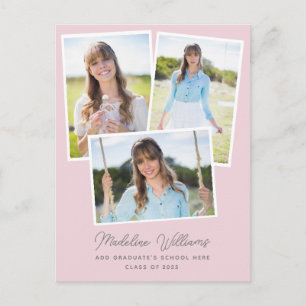Blush Pink Modern Multi Photo Graduation Postcard
