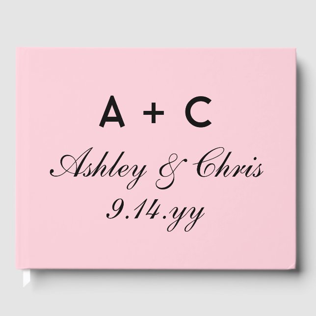 Blush Pink Modern Personalised Wedding Reception Guest Book (Front)