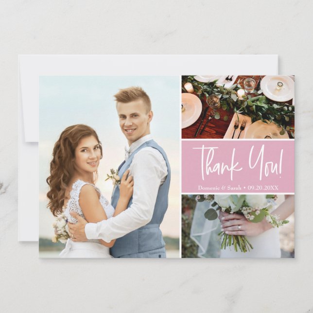 Blush Pink Modern photo collage Wedding Card (Front)