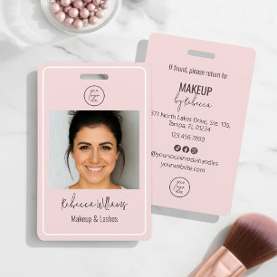 Blush Pink Modern Photo Logo Makeup Employee Badge ID Badge