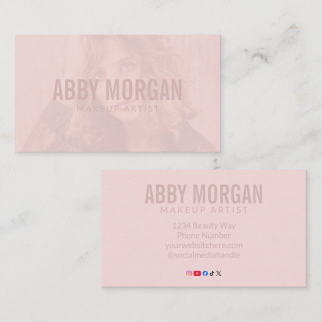 Blush Pink Modern Photo Makeup Business Card (Front/Back)