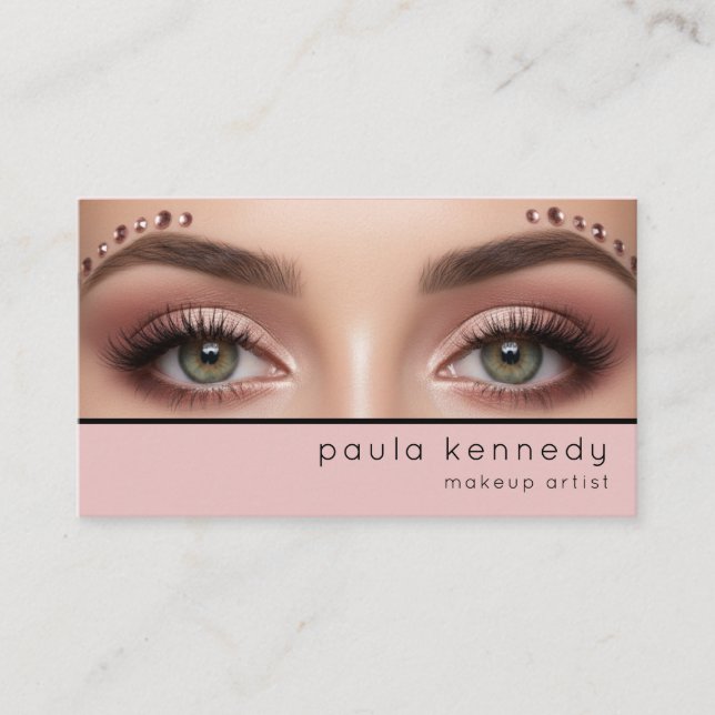 Blush Pink Modern Photo Makeup QR Code Business Card (Front)