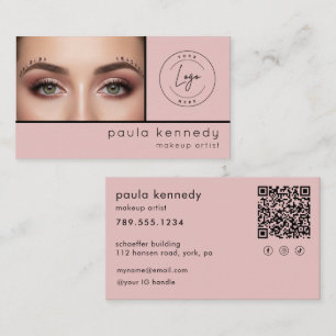 Blush Pink Modern Photo Makeup QR Code Business Card