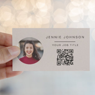 Blush Pink Modern Photo Minimal QR CODE Business Card