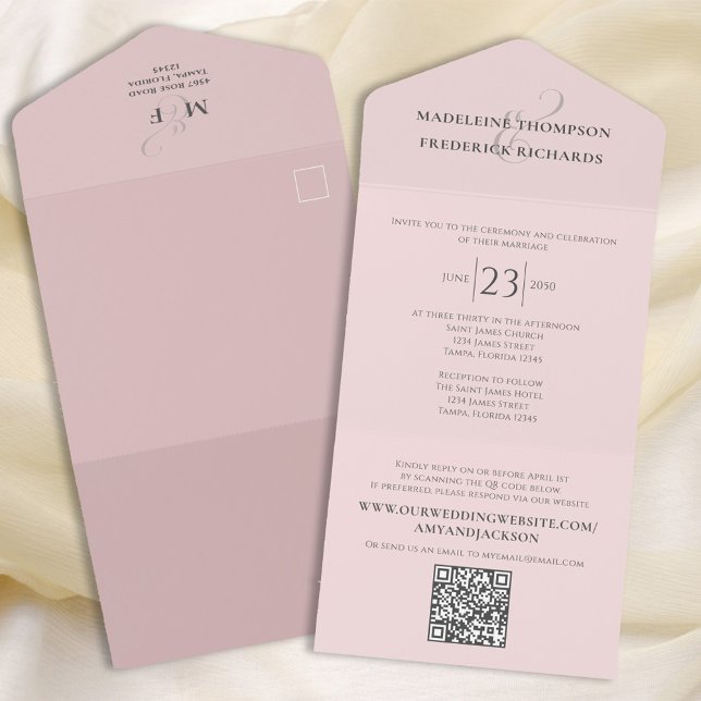 Blush Pink Modern QR Code RSVP  All In One Invitation (Creator Uploaded)