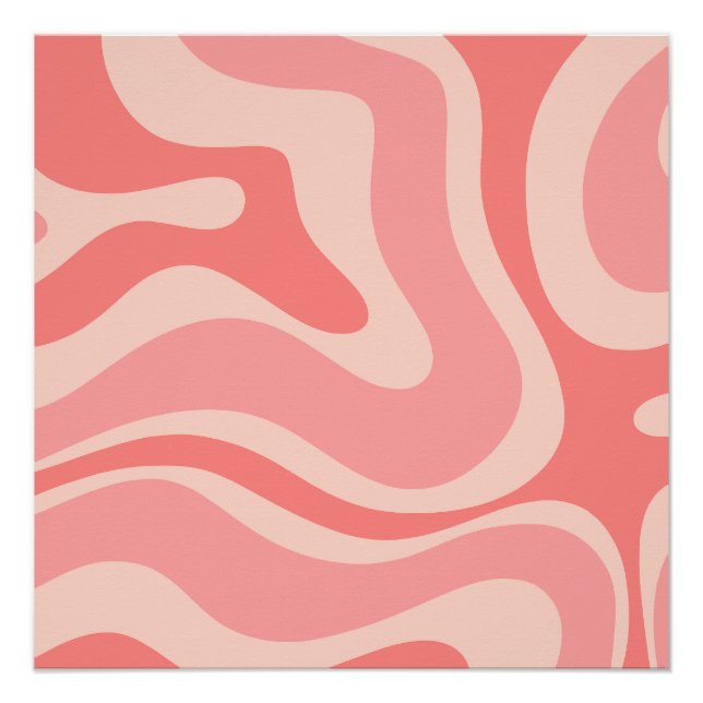 Blush Pink Modern Retro Liquid Swirl Abstract Poster (Front)