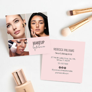 Blush Pink Modern Script Font QR Code Photo Makeup Square Business Card