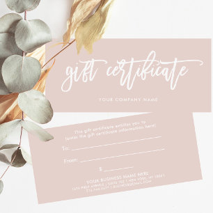 Blush Pink Modern Script   Gift Certificate