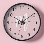 Blush Pink Modern Script Girly Monogram Name<br><div class="desc">Add a personalised touch to your space with the Blush Pink Modern Script Girly Monogram Name Clock. Featuring a soft blush pink background and a chic modern script font for your monogram, this clock is both stylish and functional. Its elegant design makes it a perfect addition to any room, from...</div>