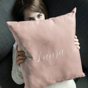 Blush pink modern script girly monogram name cushion