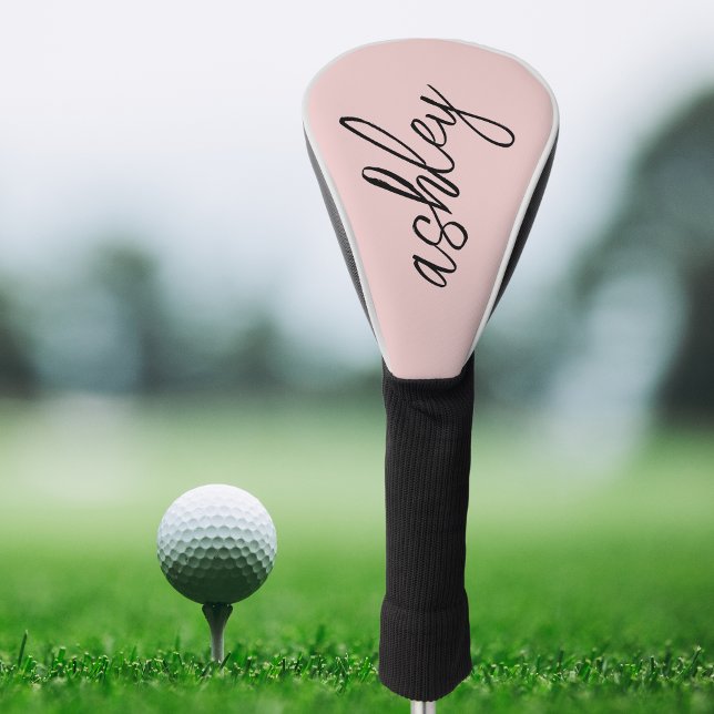 Blush Pink Modern Script Girly Monogram Name Golf Head Cover (Creator Uploaded)
