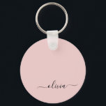 Blush Pink Modern Script Girly Monogram Name Key Ring<br><div class="desc">Black and Blush Pink Simple Script Monogram Name Keychains (Key Chain). This makes the perfect sweet 16 birthday,  wedding,  bridal shower,  anniversary,  baby shower or bachelorette party gift for someone that loves glam luxury and chic styles.</div>