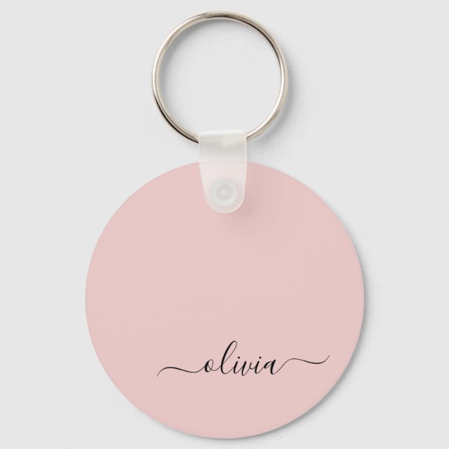 Blush Pink Modern Script Girly Monogram Name Key Ring (Front)