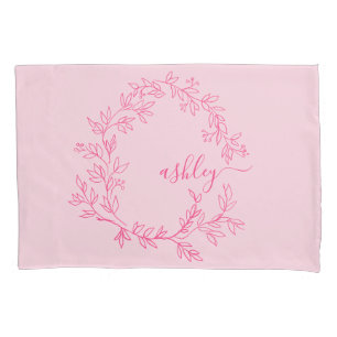 Blush Pink Modern Script Girly Monogram Name Pillowcase