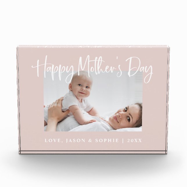 Blush Pink | Modern Script Happy Mother's Day Photo Block (Front)