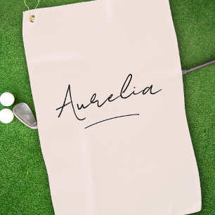 Blush Pink Modern Script Monogram Name Signature Golf Towel