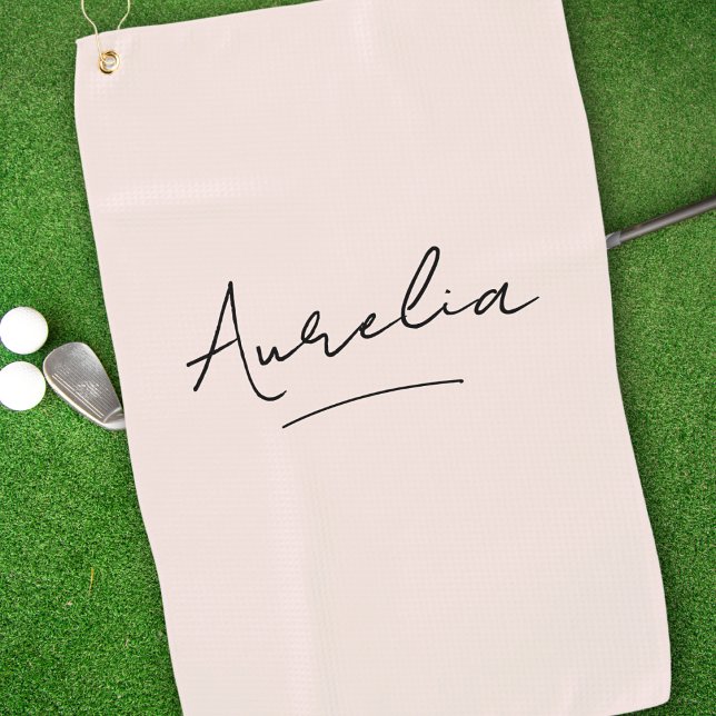 Blush Pink Modern Script Monogram Name Signature Golf Towel (Creator Uploaded)