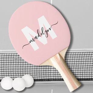 Blush Pink Modern Script Name Girly Monogram Ping Pong Paddle