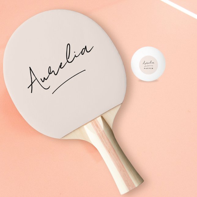 Blush Pink Modern Script Signature Monogram Name Ping Pong Paddle (Creator Uploaded)
