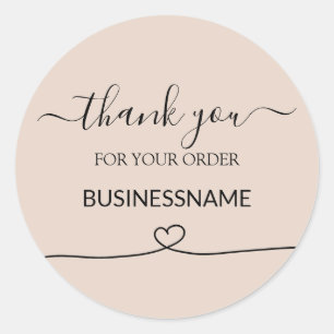 Blush pink modern simple thank you for order classic round sticker