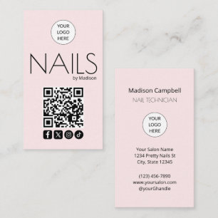 Blush Pink Modern Social Icon QR Code Nails Business Card
