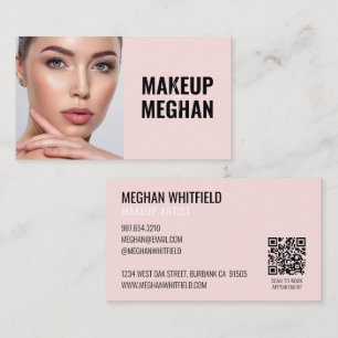 Blush Pink Modern Social Icon QR Code Photo Makeup Business Card
