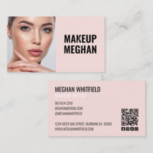 Blush Pink Modern Social Icon QR Code Photo Makeup Business Card