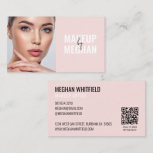 Blush Pink Modern Social Icon QR Code Photo Makeup Business Card